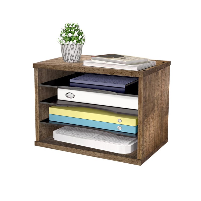 J JACKCUBE DESIGN Rustic Wood Desk Organizer 4 Compartment Paper File Holder for Home and Office, Document Storage, File sorter, Mail and Letter Tray- MK560A - Image 1